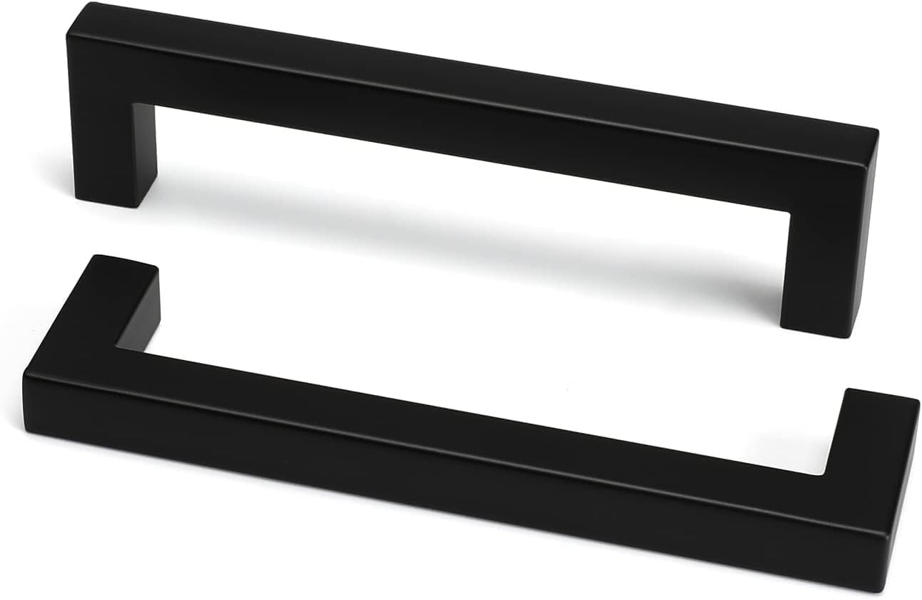 goldenwarm 200 Pack 5 Inch Black Cabinet Handles - Matte Black Drawer Pulls Stainless Steel - 128mm Cabinet Hardware Square Bar Modern Cabinet Pulls for Kitchen Bathroom Cupboard