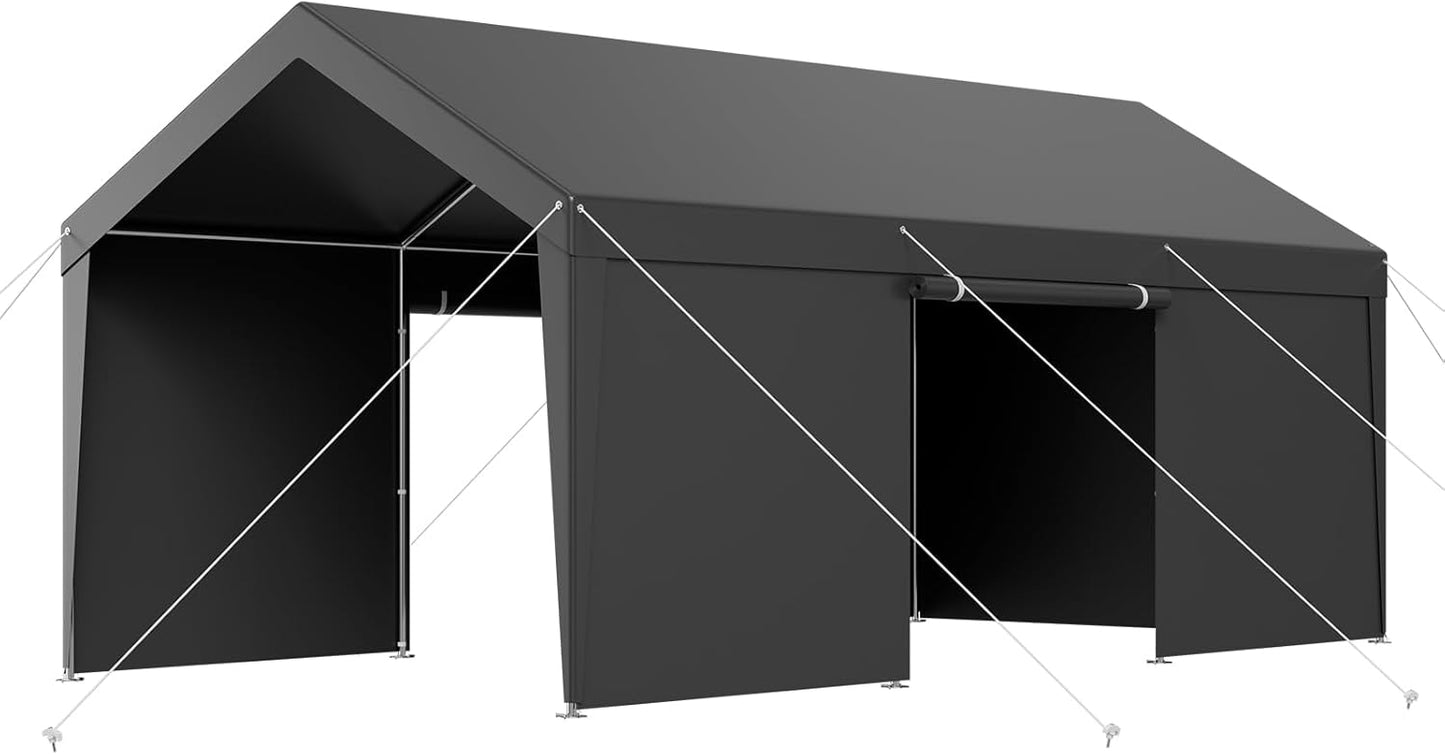 VEVOR Upgraded 10x20 FT Heavy Duty Carport Canopy with Roll-up Windows, All-Season Portable Garage with Removable Sidewalls & Doors, 12 Stakes & 12 Ropes, Car Tent for Car, Truck, Boat, Equipment