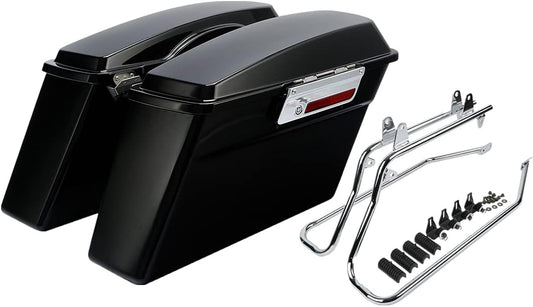 XFMT Vivid Black Hard Saddlebags Saddle Bags Trunk W/Chrome Conversion Brackets For Harley Softail Heritage Classic Deluxe 1984-2017