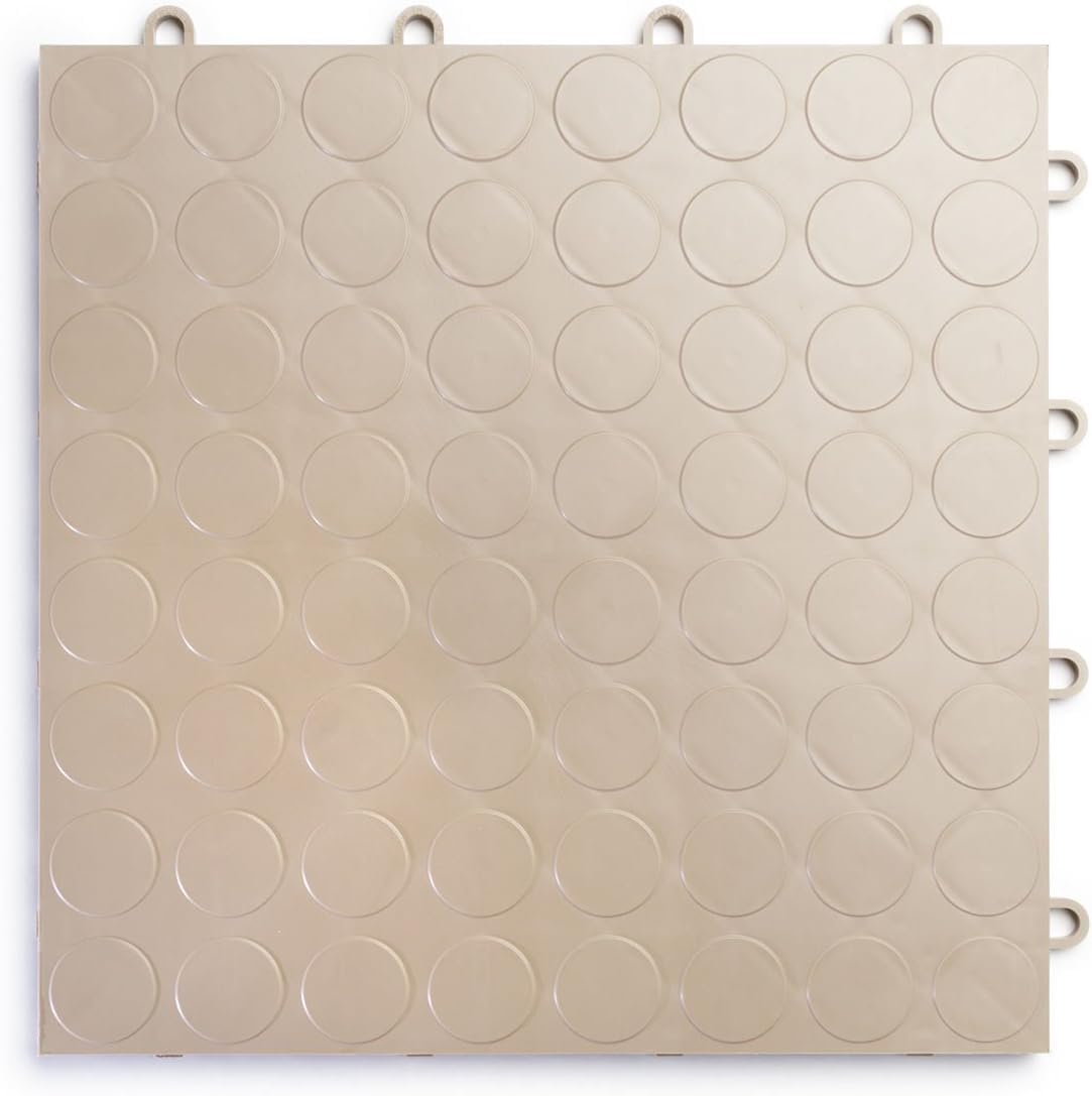 Big Floors RaceDeck CircleTrac, Interlocking Non-Slip Garage Flooring Tile, Durable, Modular, Heavy-Duty Copolymer, Easy Install (Beige, 48 Pack of 12 x 12" Tiles)