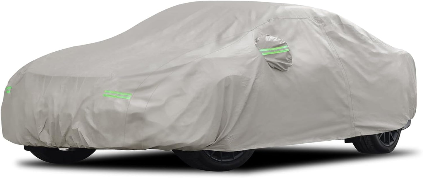 Migaven 6 Layers Car Cover Custom Fit for Ford Mustang 1994-2025, for Chevy Camaro 2010-2025, Waterproof Full Exterior Cover Rain Sun Protection with Door Zipper