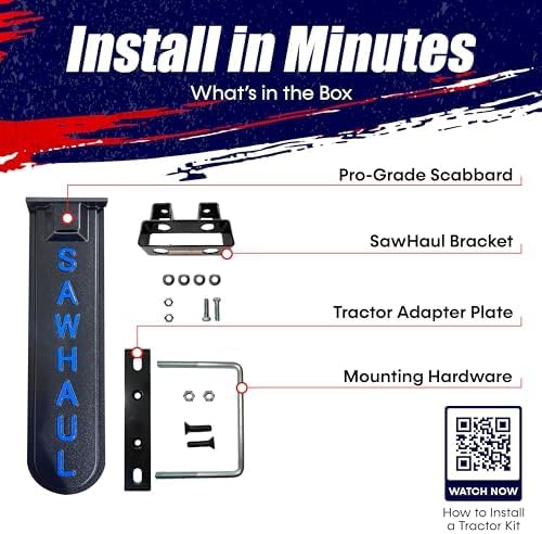 SawHaul Universal Tractor Chainsaw Holder - Made in Kansas USA - Fixed Mount Chainsaw Carrier (20" Blue) Compatible w/All Brands