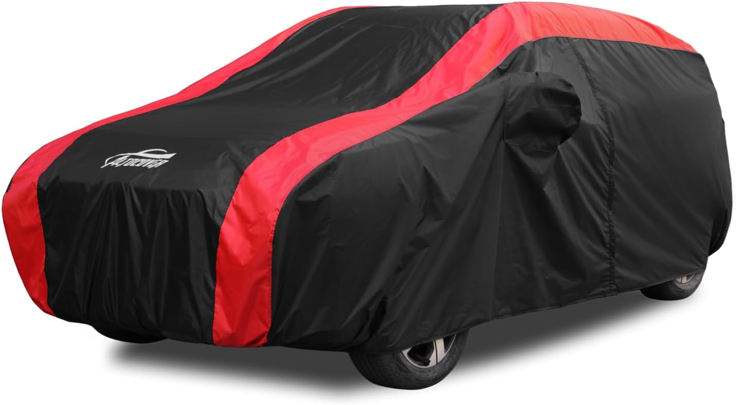 SUV Car Cover Waterproof All Weather Protection with Red Stripe Design,Universal Fit Toyota RAV4, Honda CRV, Tesla Model Y, Audi Q5, Nissan Rogue, Mazda CX-5, Kia Sorento,Hyundai Sante Fe