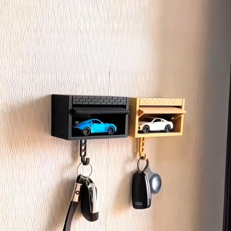 Wall-Mounted Car Display Key Holder, Decorative Garage Model Design, Multiple Colors（No Car） (Brick-White(No Car)