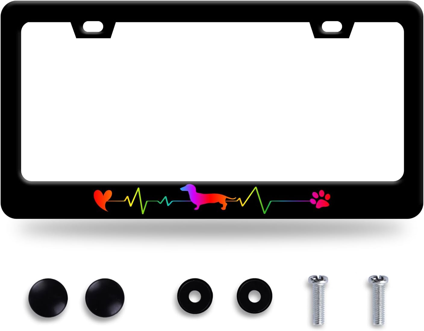 Rainbow Lifeline Love Dog License Plate Frame License Plate Stainless Steel Parts Funny License Plate Decorative with Screws Size 12.3" x 6.3" for Men Women