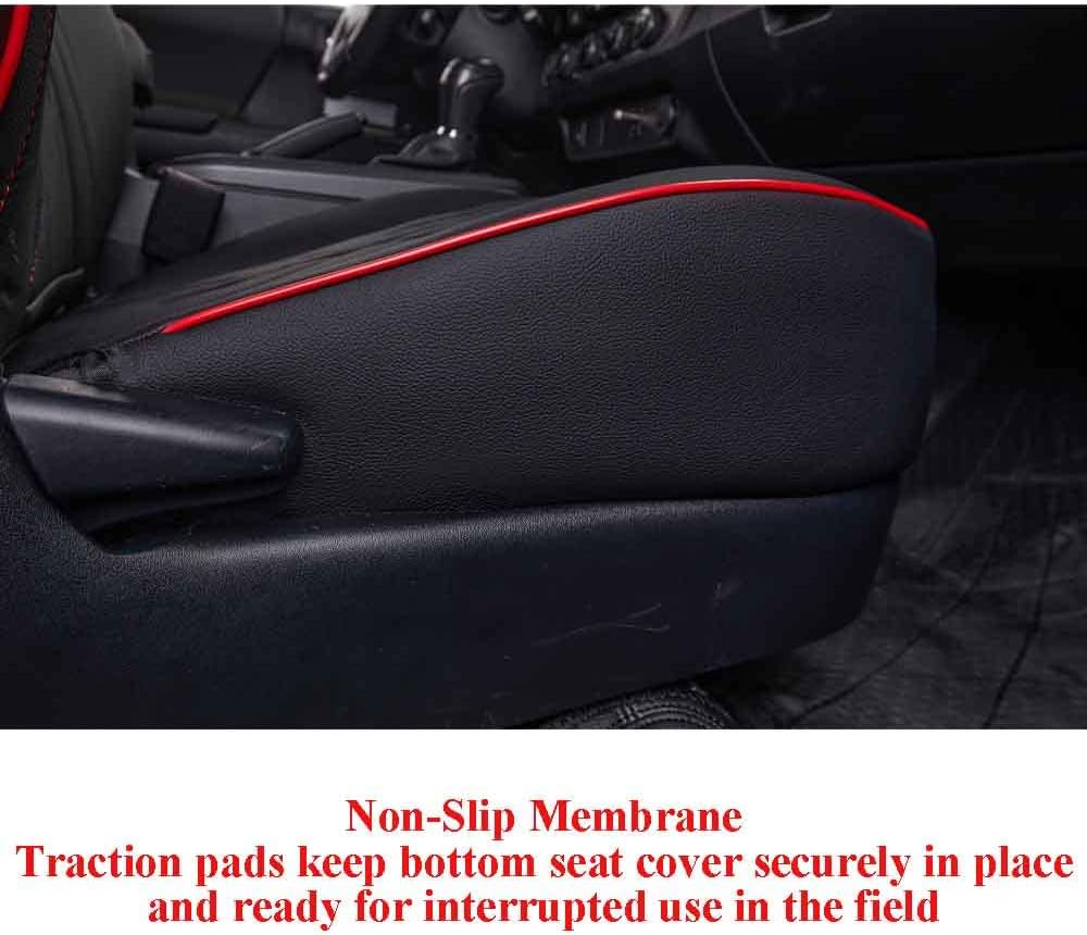 EKR Custom Fit Tacoma Front Car Seat Covers for Select Toyota Tacoma 2016 2017 2018 2019 2020 2021 2022 2023 Double Cab/Access Cab - Front Row Only, Leather (Black with Red Trim)