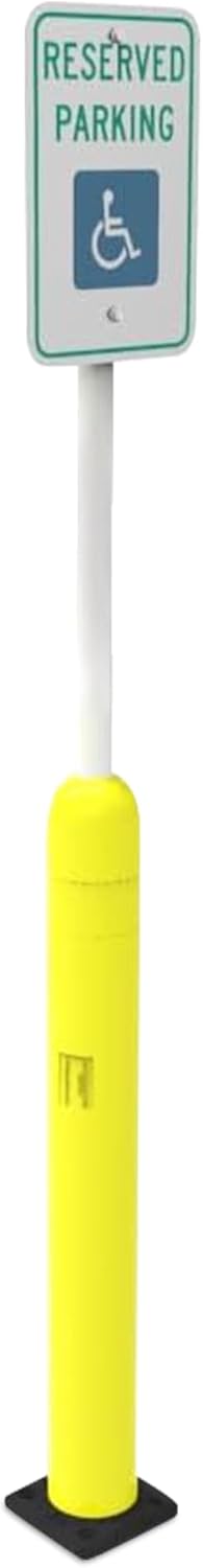 Impact Recovery - Sta-Rite Flexible Sign Post - Sign Holder - Handicap Parking Signs - Made in the USA - 102” with Yellow Bollard - Reserved Parking Signage