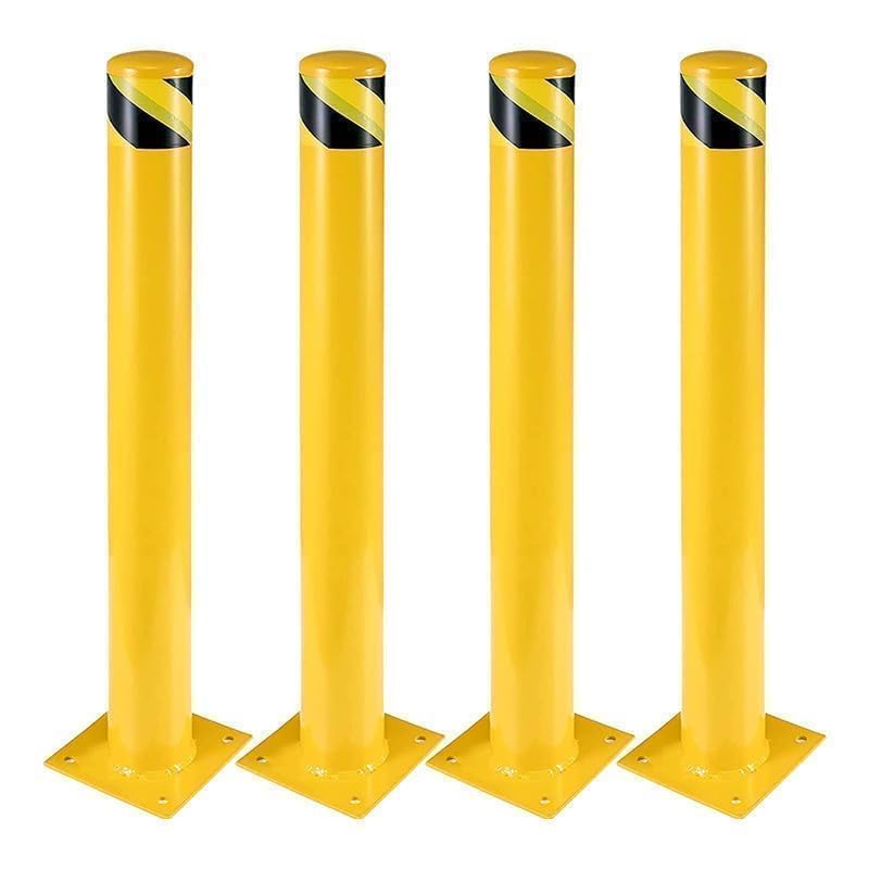 4 Pcs Safety Bollard,42 Inch High Heavy-Duty Yellow Safety Bollard Steel Posts,4.5 Inch Diameter,Safety Bollard with 16 Anchor Bolts - Ideal for Traffic Control, Driveway Barriers,Parking Poles