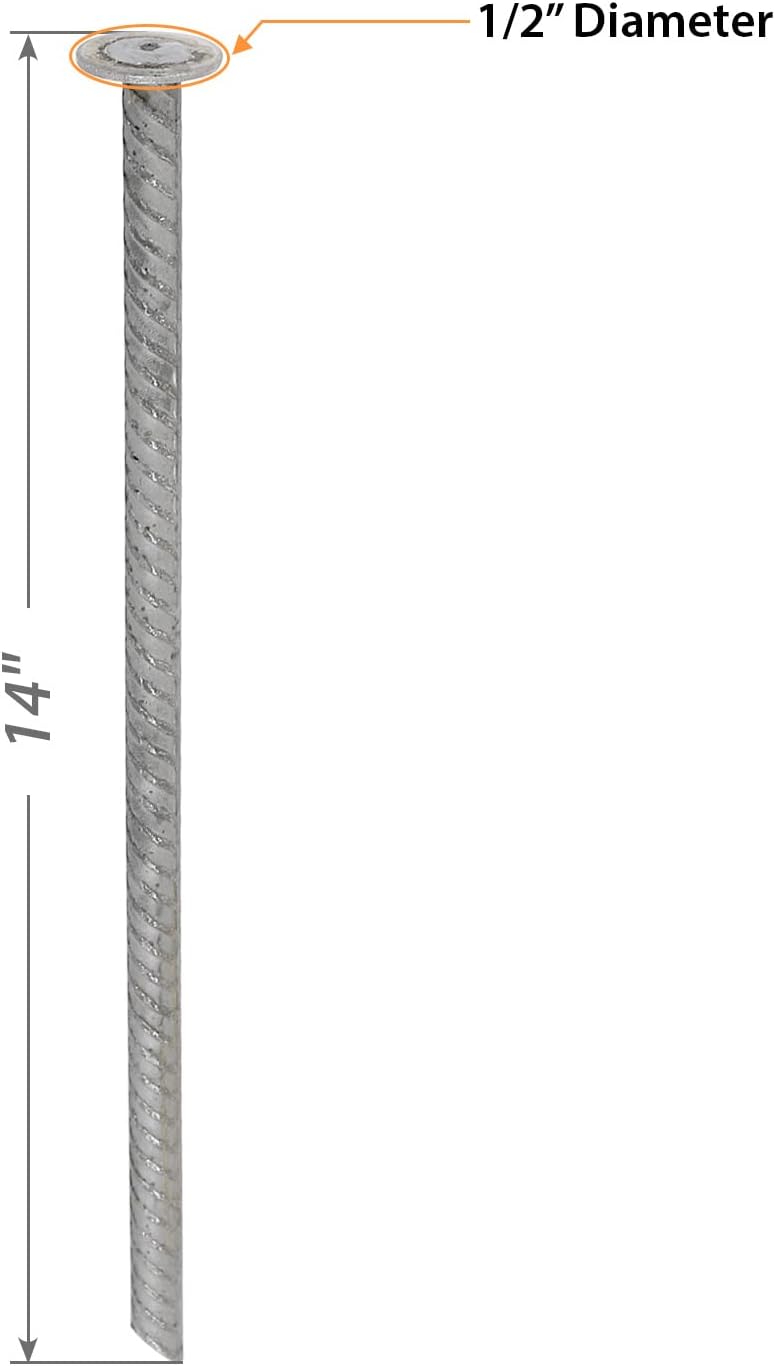 SmartSign Rebar Spikes - Pack of 4, Length 14", Diameter 1/2", Heavy Duty Metal Rebar Stakes for 6ft Parking Curbs/Wheel Stop/Speed Bump, Silver