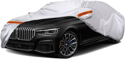 TUCAREST 6 Layers Full Car Cover for Sedan/Wagon/Coupe/Hatchback - Waterproof, Insulated, Anti-UV, Snow-Proof, Anti-Wind, All-Weather, Thickened Protection, up to 216 in