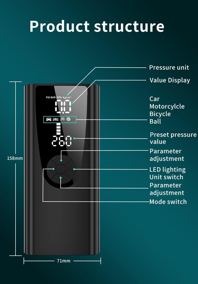 Tire Inflator Portable Air Compressor/Pump for Car Tires w/Digital Tire Pressure Gauge - Air Compressor (120 PSI) - Motorcycle, Electric Bike Pump and Bicycle Pump w/LED Light