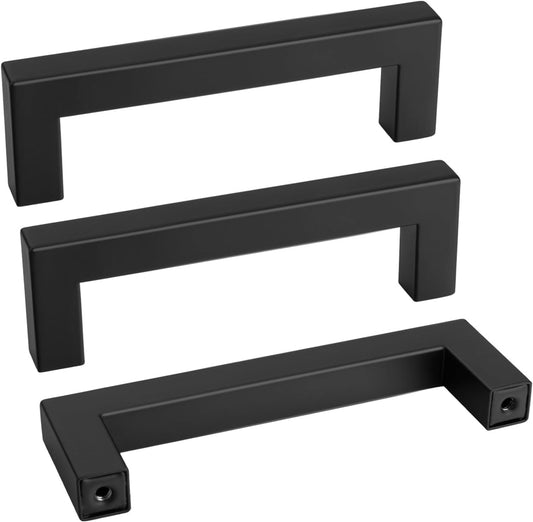 Goldenwarm 2Pack Black Square Bar Cabinet Pull Drawer Handle Stainless Steel Modern Hardware for Kitchen and Bathroom Cabinets Cupboards,Center to Center 3-3/4in (96mm) Kitchen Pulls for Cabinets