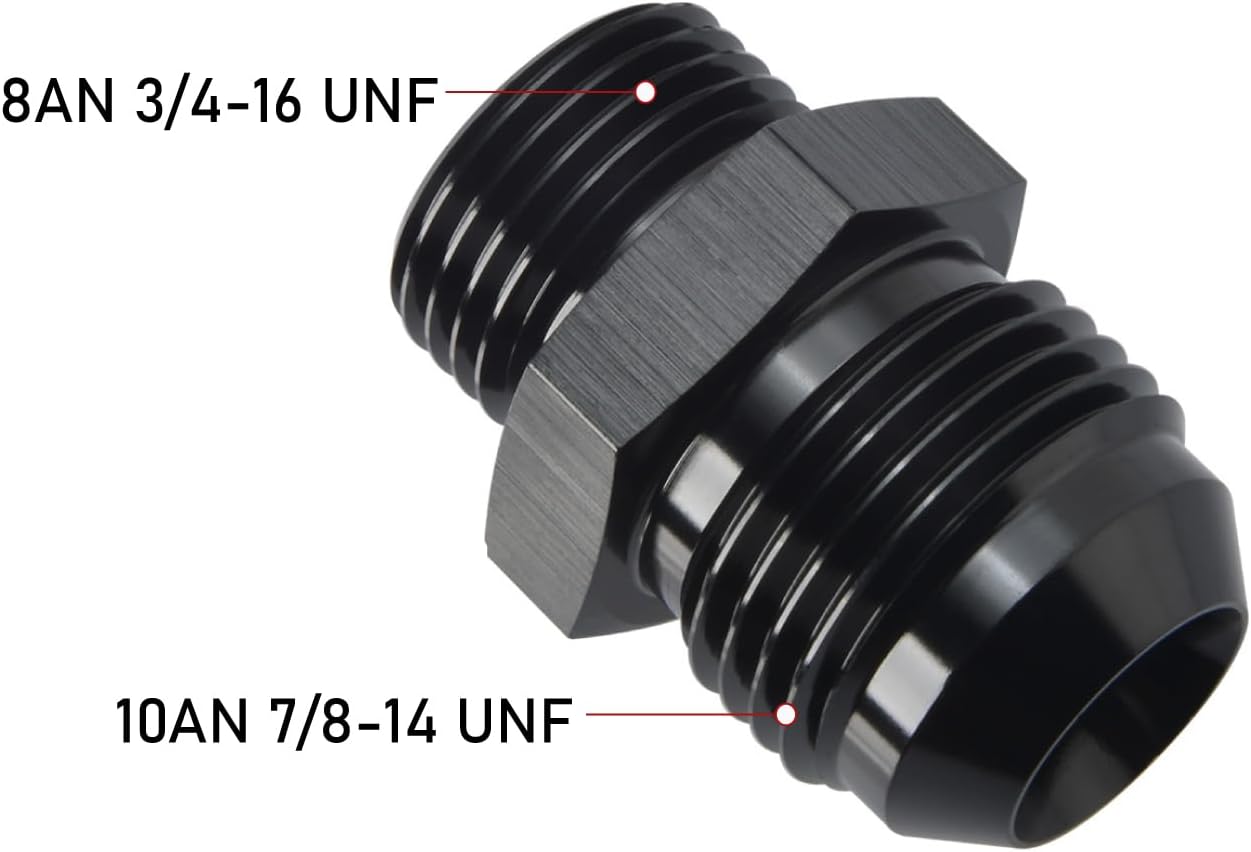 10AN Male Flare to 8AN ORB O-ring Boss Fuel Pump Rail Adapter Fitting Aluminum Black