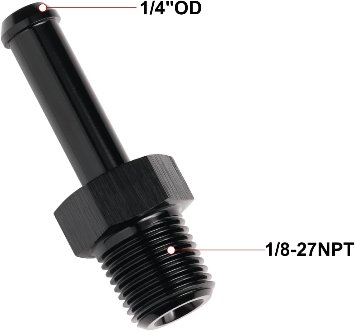 1/8 NPT Male to 1/4" Hose Barb Fitting Adapter Nipple Straight Aluminum Black