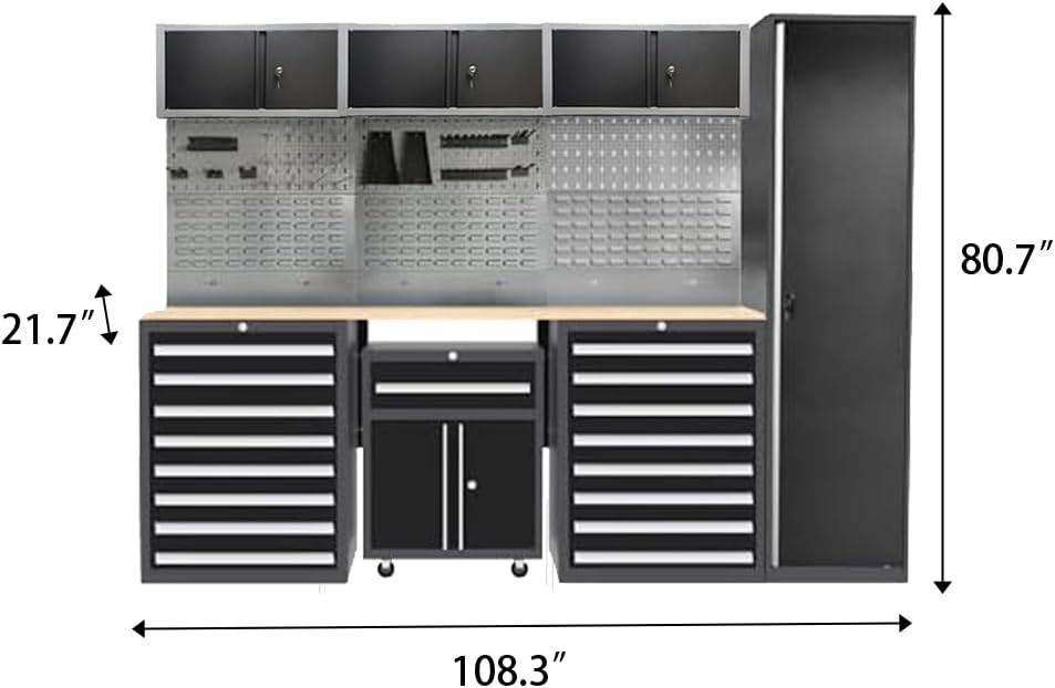JZD Garage Workshop Storage Cabinet Set, Included Pegboard Back Panel, No Wall Mounting Needed, for Utility Room Pantry
