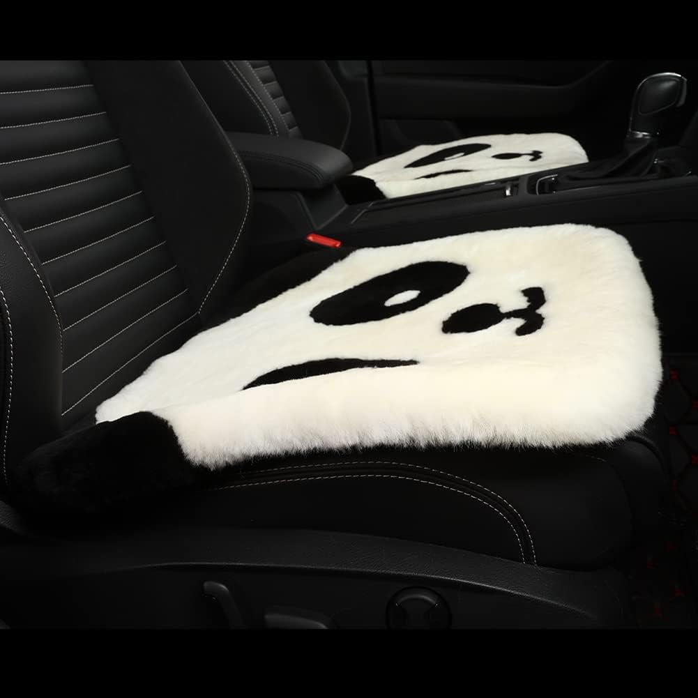 LLB Genuine Sheepskin Car Seat Cushion Seat Covers for Cars Trucks SUV Comfort Seat Protector Pad for Car Driver Seat Car Accessories for Women Office Chair Car Decor (Panda, Front Seat Cushion-1 Pc)