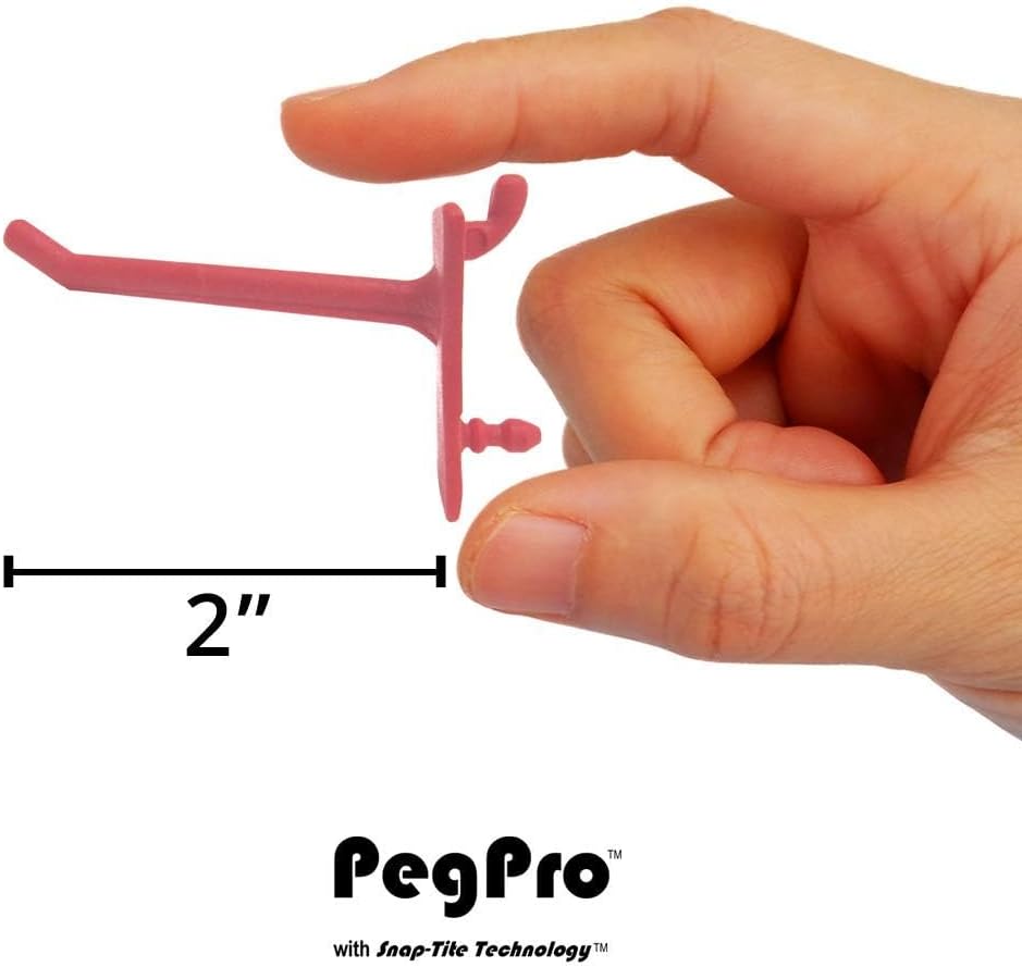 PegPro® 2" Hooks Kit for Standard “Wood Fiber” pegboard – Durable Plastic Pegboard Hooks - for Garage, Kitchen, Craft Room, and More (2" Hook - 24 Pack, Red)