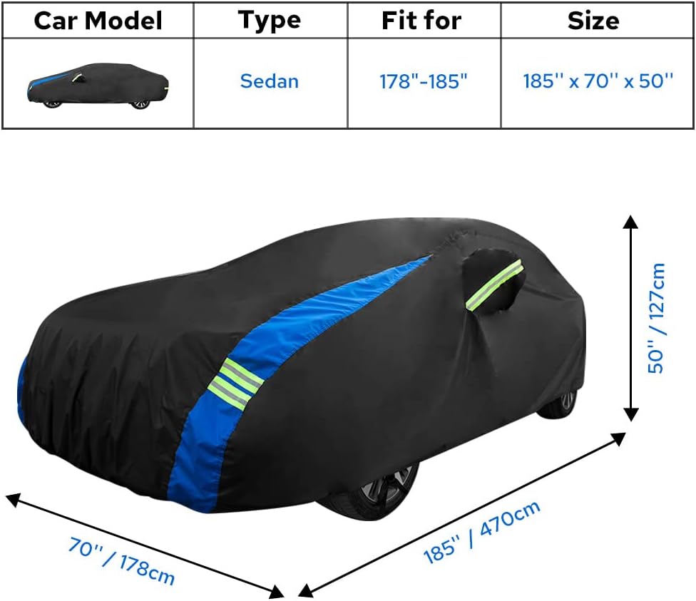 Avecrew Car Cover Waterproof All Weather for Automobiles, Outdoor Heavy Duty Full Exterior Covers for Sedans(178"-185")