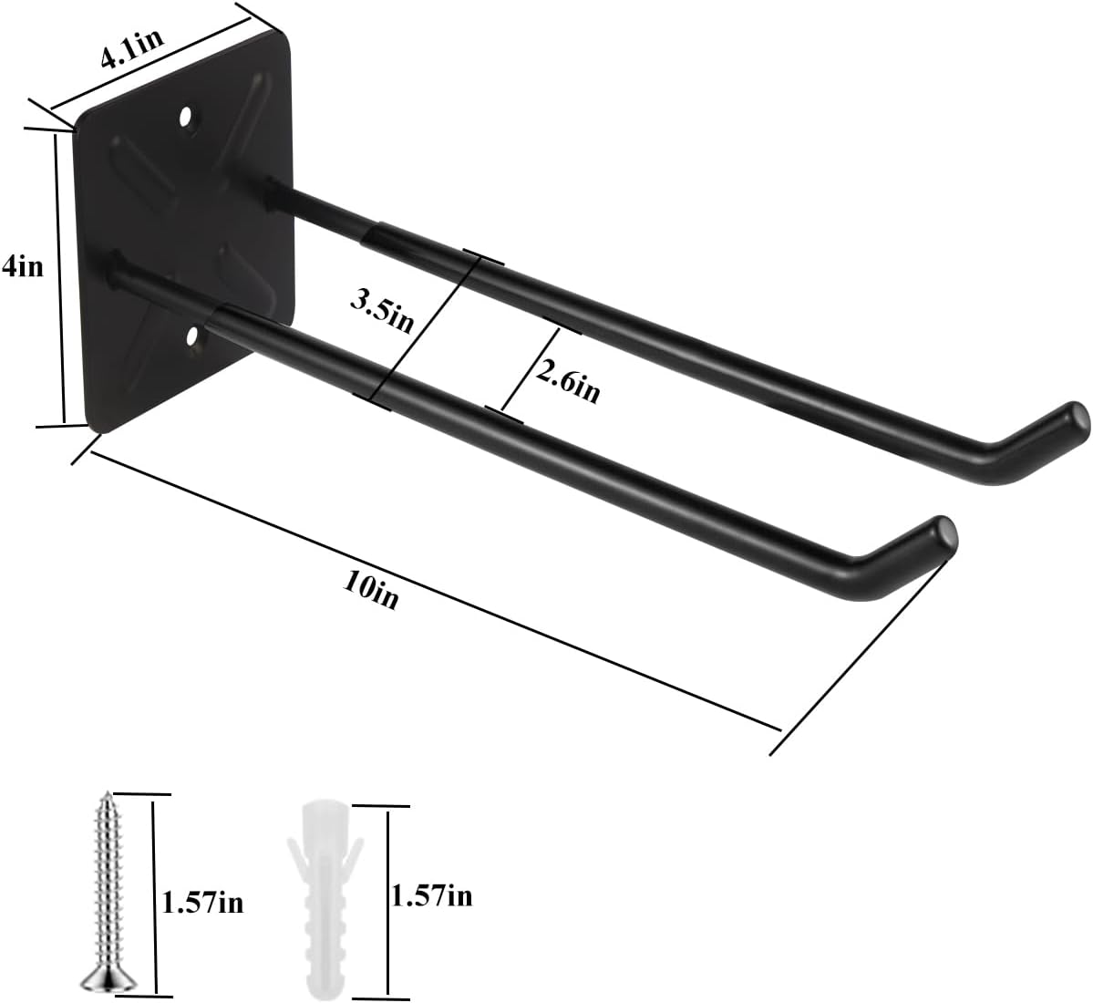 Steel Garage Storage Hooks Wall Tool Organizer, 10 Inch Garage Hook Heavy Duty Utility Storage Hangers Black for Ladders, Chairs, Garden Tools, Set of 4