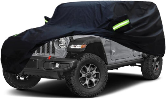 Waterproof All Weather Car Cover Compatible with Jeep Wrangler 4 Dr 2025-2007, Custom Snow Rain Sun UV Outdoor Cover with Cotton Lining for Wrangler Unlimited 4 Door JL JK, Heavy Duty Covers