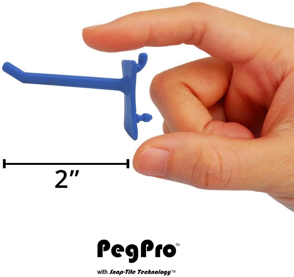 PegPro® 2" Hooks Kit for Standard “Wood Fiber” pegboard – Durable Plastic Pegboard Hooks - for Garage, Kitchen, Craft Room, and More (2" Hook - 24 Pack, Blue)