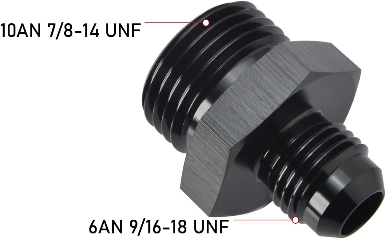 6AN Male Flare to 10AN ORB O-ring Boss Fuel Pump Rail Adapter Fitting Aluminum Black