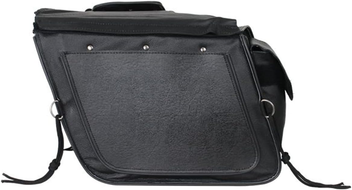 GARGOYLE BELLS Motorcycle Saddle Bags Leather Motorcycle Luggage Bag with Gun Holsters For Softails Sportsters and Choppers Tool Bags (Black Leather, 14" x 8" x 11")