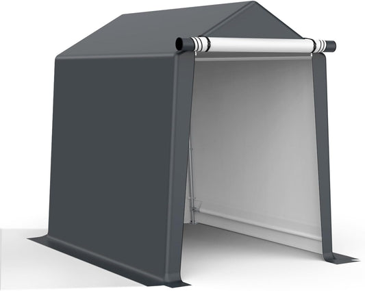 6x8FT Outdoor Storage Shelter Carport, Portable Shelter Heavy Duty Storage Shed Carport with Roll-up Zipper Door for Bike, Motorcycle, Garden Storage, Waterproof and UV Resistant, Gray