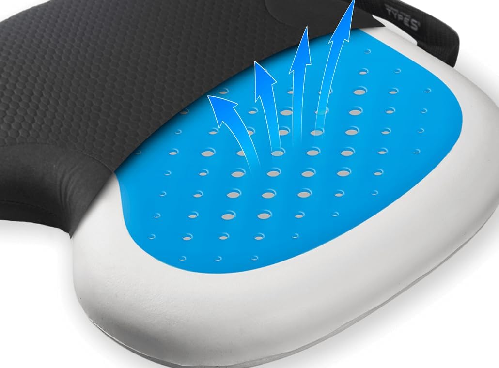 Type S Comfort Gel Seat Cushion 2 Pack, Gel Enhanced Memory Foam Seat Cushion for Office Chair, Car Seat, Tailbone Pain Relief, Sciatica & Back Pain Relief, Portable and Machine Washable