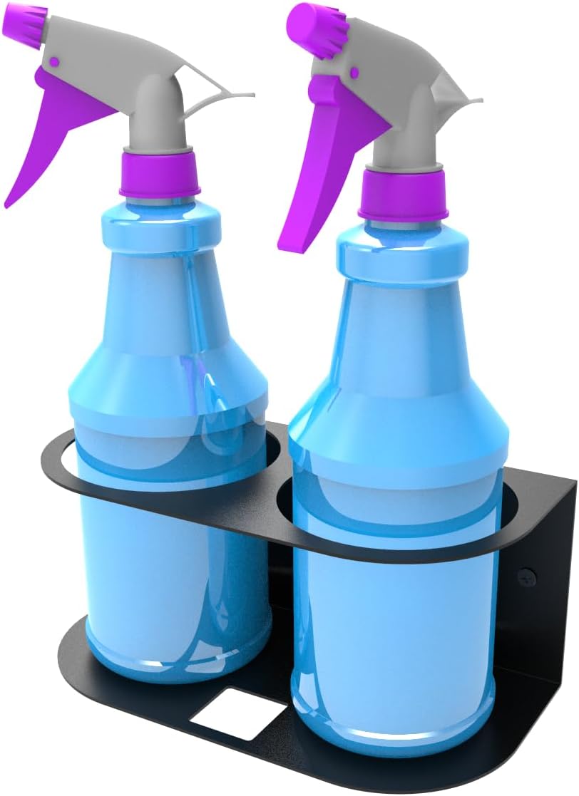 JINGCHENGMEI 2Pcs of 2 Spray Bottles Holder, Steel Wall Mount Storage Organizer for All-Purpose at Garage and Home (SBH-2B2Pcs)