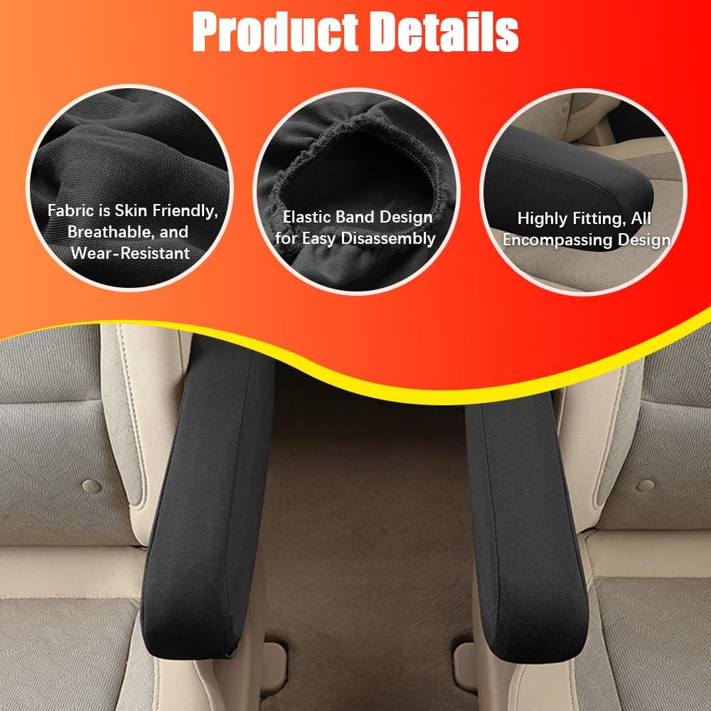 2PC Car Front Seat Armrest Covers,Universal Size Seat Arm Rest Cover,Flat Cloth Fabric Armrest Cover,Car Interior Accessories(Black,1Pair)