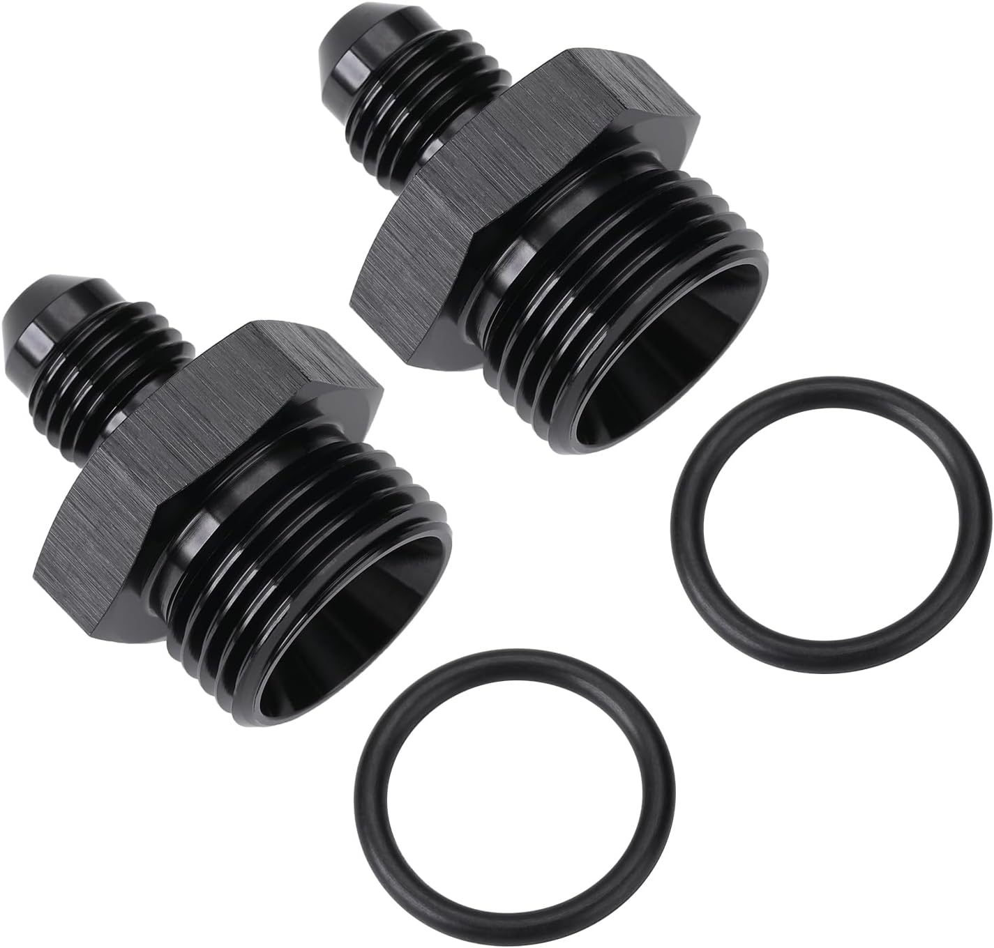 4AN Male Flare to 8AN ORB O-ring Boss Fuel Pump Rail Adapter Fitting Aluminum Black, Pack of 2