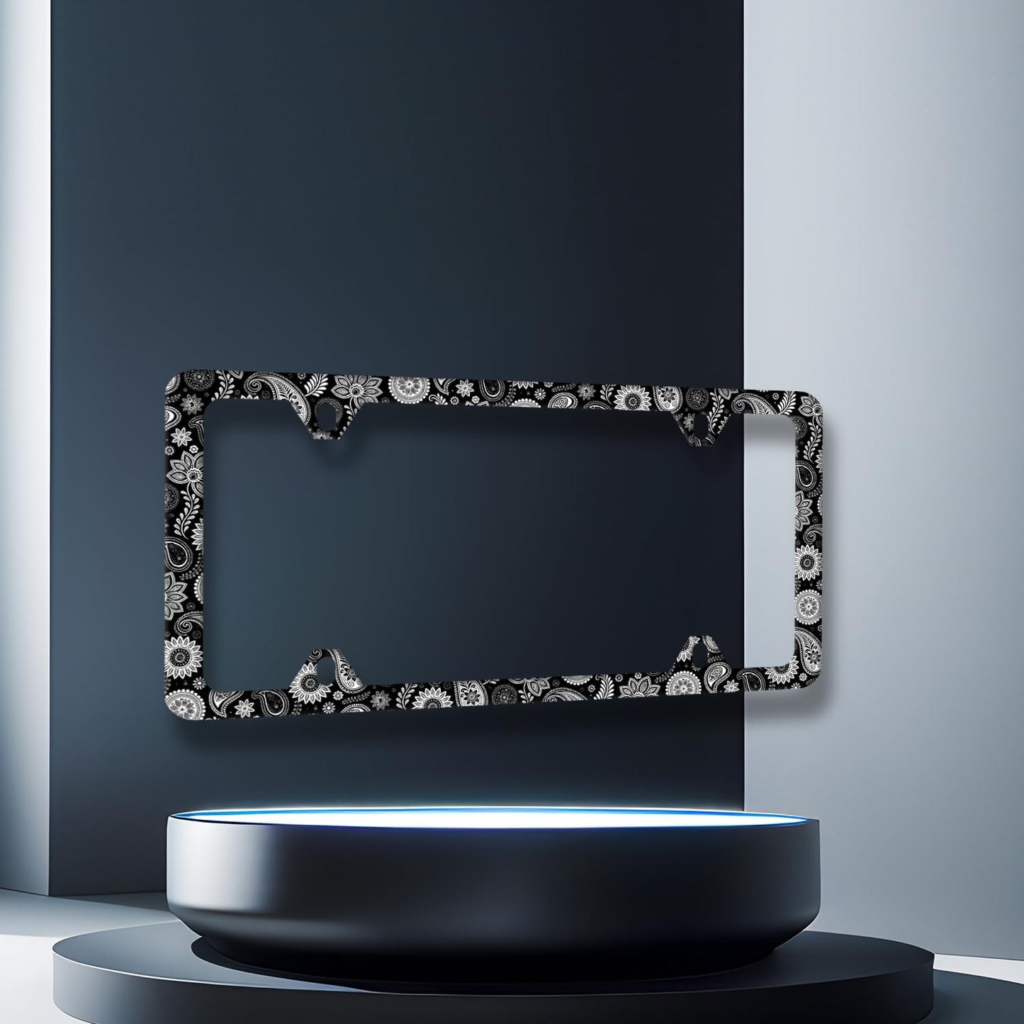 Black and White Paisley License Plate Frame Boho License Plate Holder Stainless Steel Funny Design with 4 Holes and Screws 12.3" x 6.3"