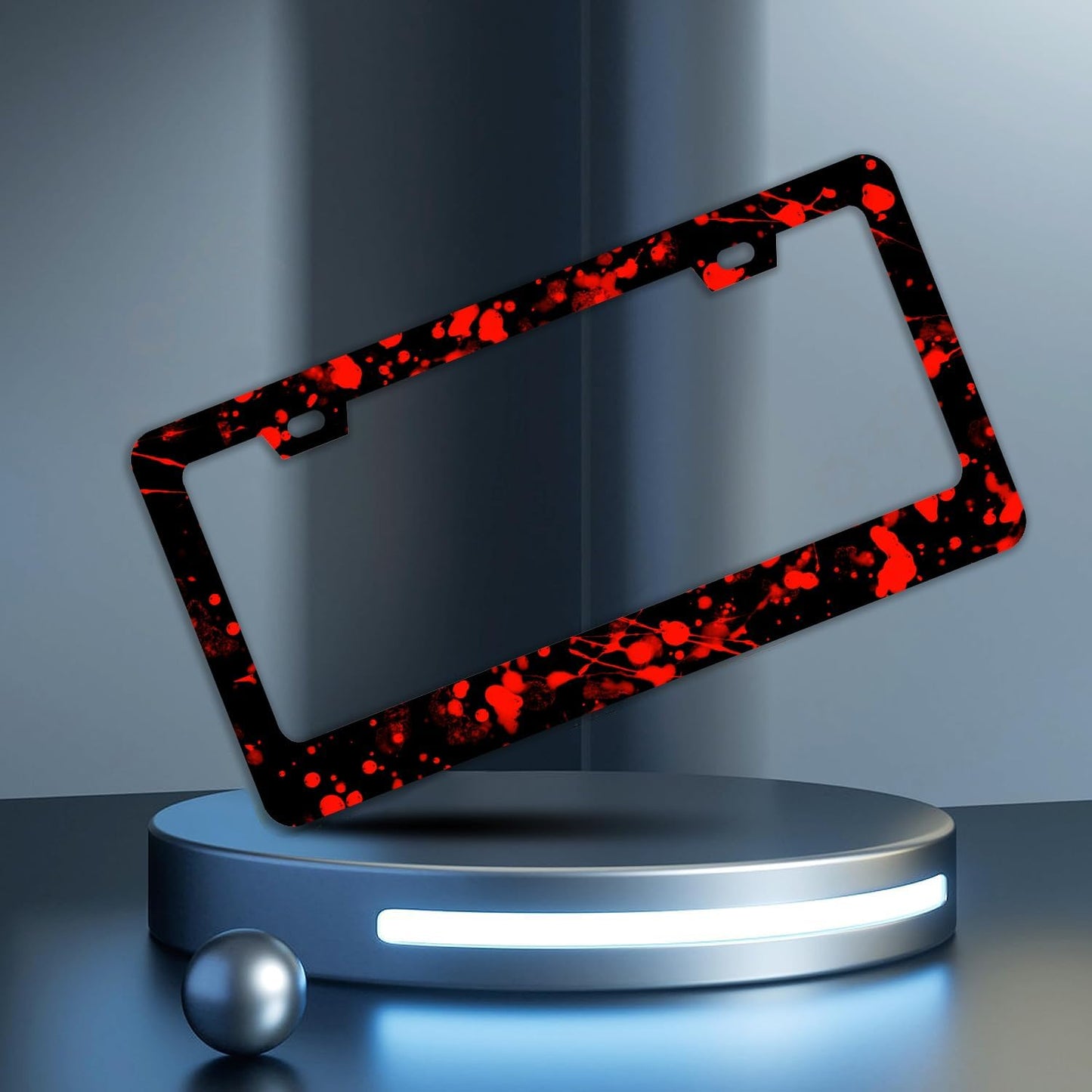 Blood Splattered Red Black License Plate Frames - 2 Pcs Set 2 Holes Stainless Steel Metal Auto Car Accessories Decoration License Plate Frame Cover Size 6.3" x 12.2" Fit US Vehicles for Women Men Gift