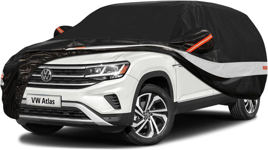10 Layers SUV Car Cover Custom Fit for Volkswagen VW Atlas (2017-2024) Waterproof All Weather for Automobiles, Outdoor Full Cover Sun UV Rain Protection with Cotton.Black