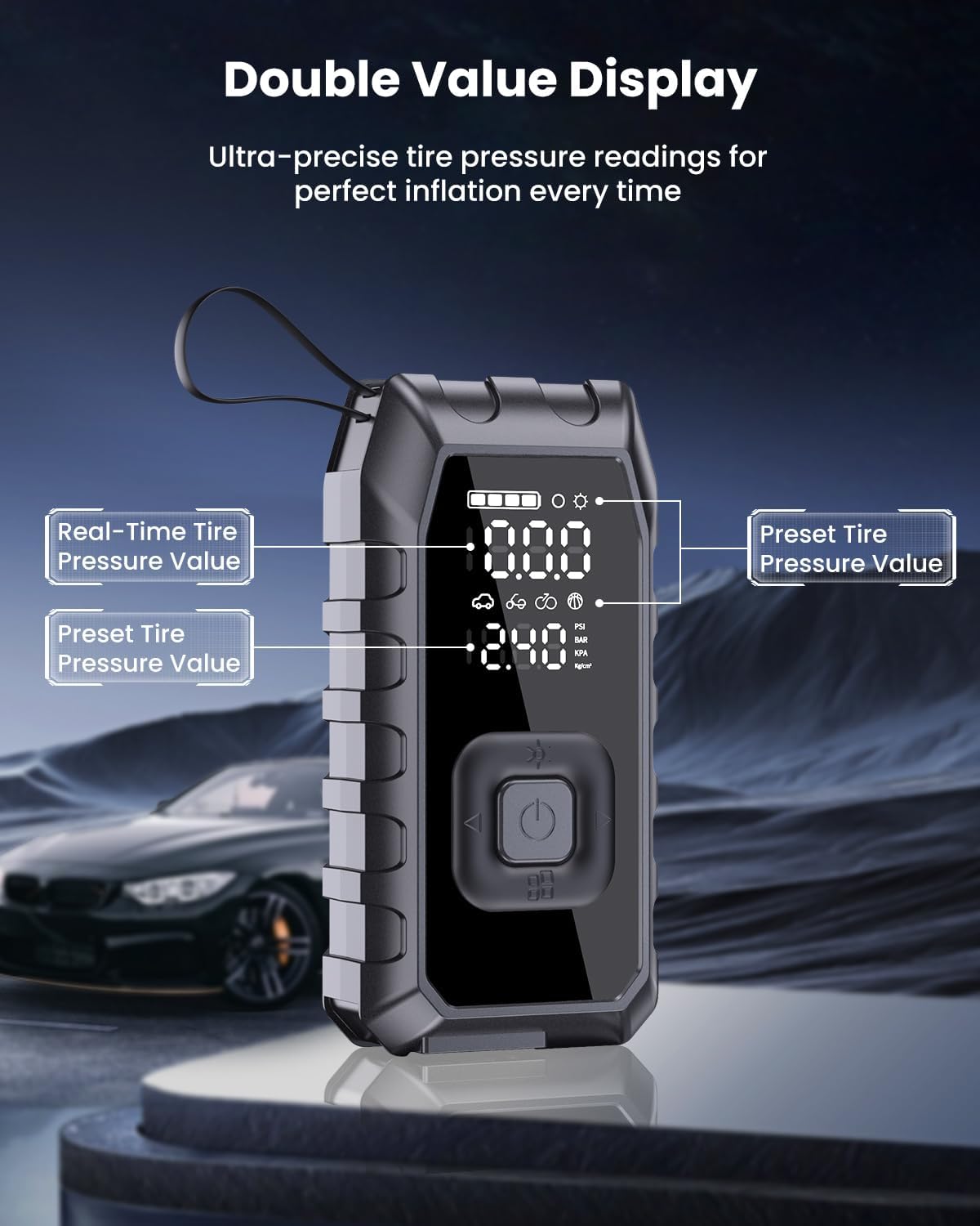 Tire Inflator Portable Air Compressor, 2X Faster Inflation Cordless Air Compressor, 20000mAh & 180PSI & Dual Cylinder, Electric Air Pump for Heavy-duty Vehicles, Car, Motorcycle, Bike, Ball (P235-09)