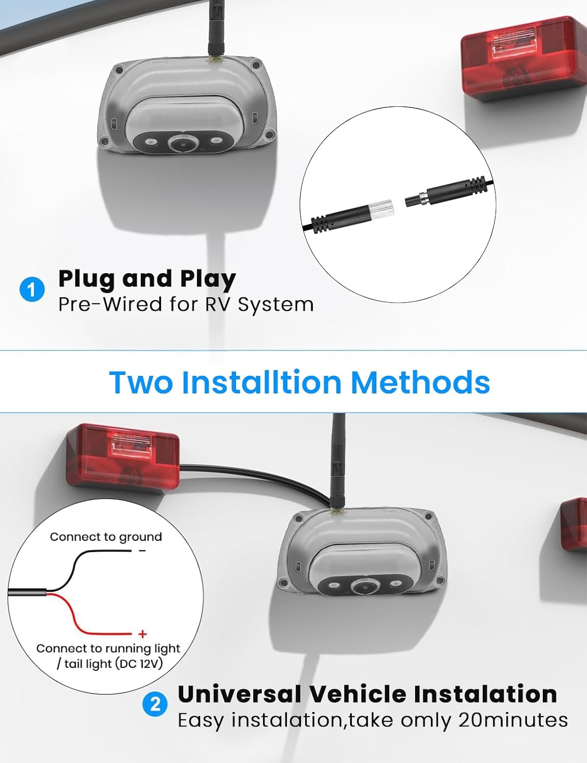 Vehicle Wireless Backup Camera with High Performance 6.86 Inch Touch Monitor 1080P 2 Rear View Cameras with IR Night Vision 4 Channels IP69K Waterproof Reverse Camera for Truck Trailer Camper Tractor