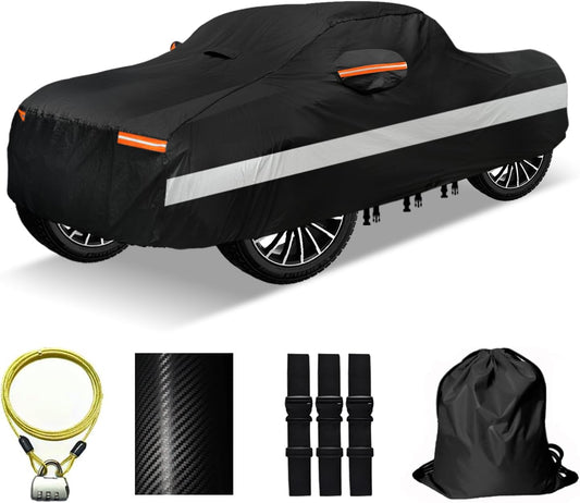 30 Layers Truck Car Cover for Automobiles All Weather Waterproof, Outdoor Snowproof UV Protection Windproof, No Zipper, Heavy Duty Universal Car Covers, (Black, Fit Truck 191"-210")
