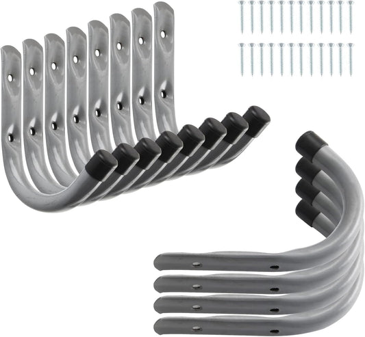 HOME MASTER HARDWARE 12 Pack 4-Inch Heavy Duty Garage Storage Wall Hooks, Steel J Utility Hooks for Hanging Ladders, Tools, Bikes, Grey