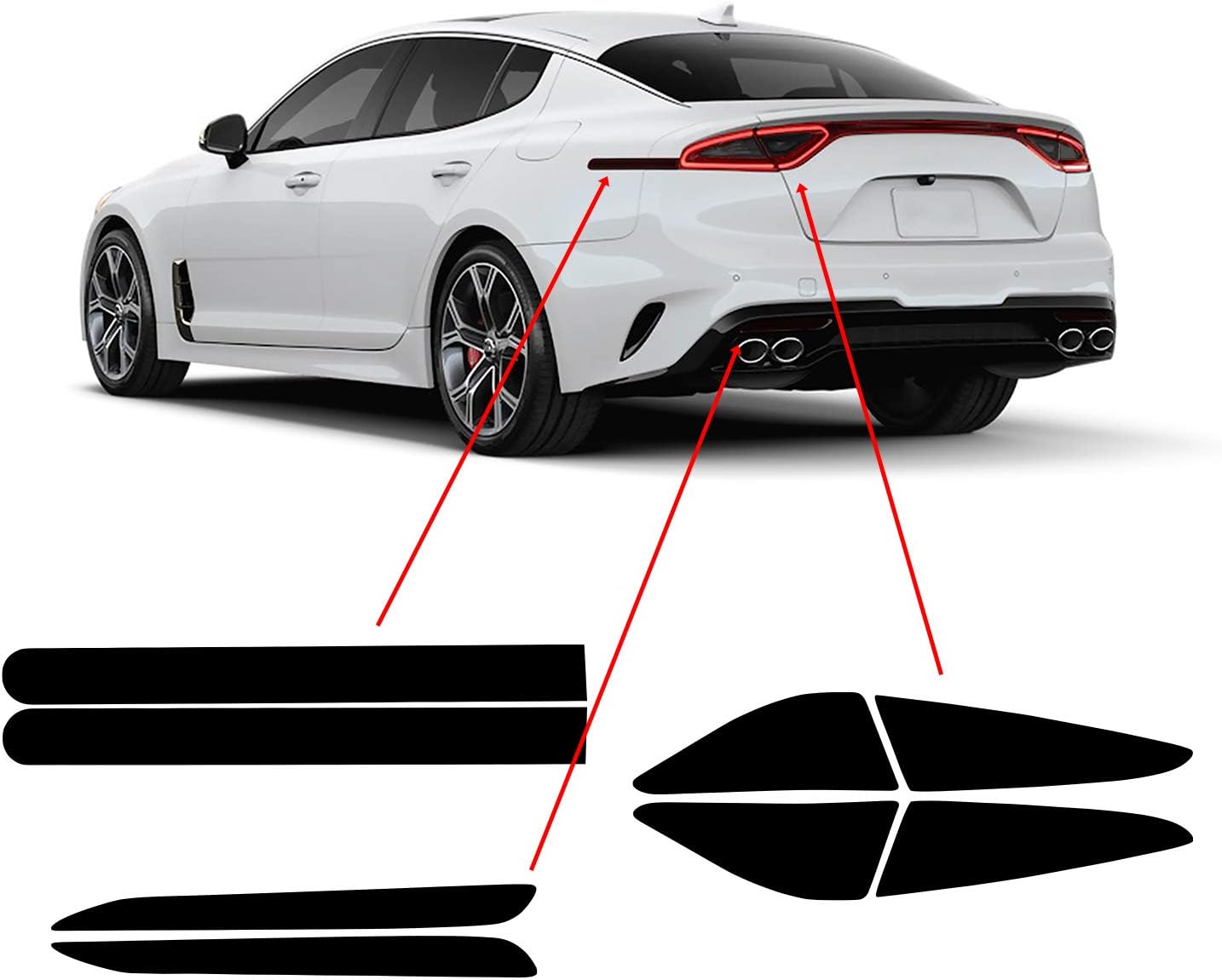 BOGAR TECH DESIGNS Tail Light Sidemarkers Rear Reflectors Lamp Precut Tint Kit Compatible with and Fits Kia Stinger GT (ONLY) 2018-2021, Dark
