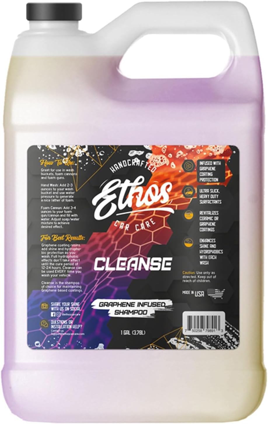 Ethos Cleanse for Car - Graphene Car Shampoo Graphene Ceramic Coating Infused Car Wash Soap (Gallon)