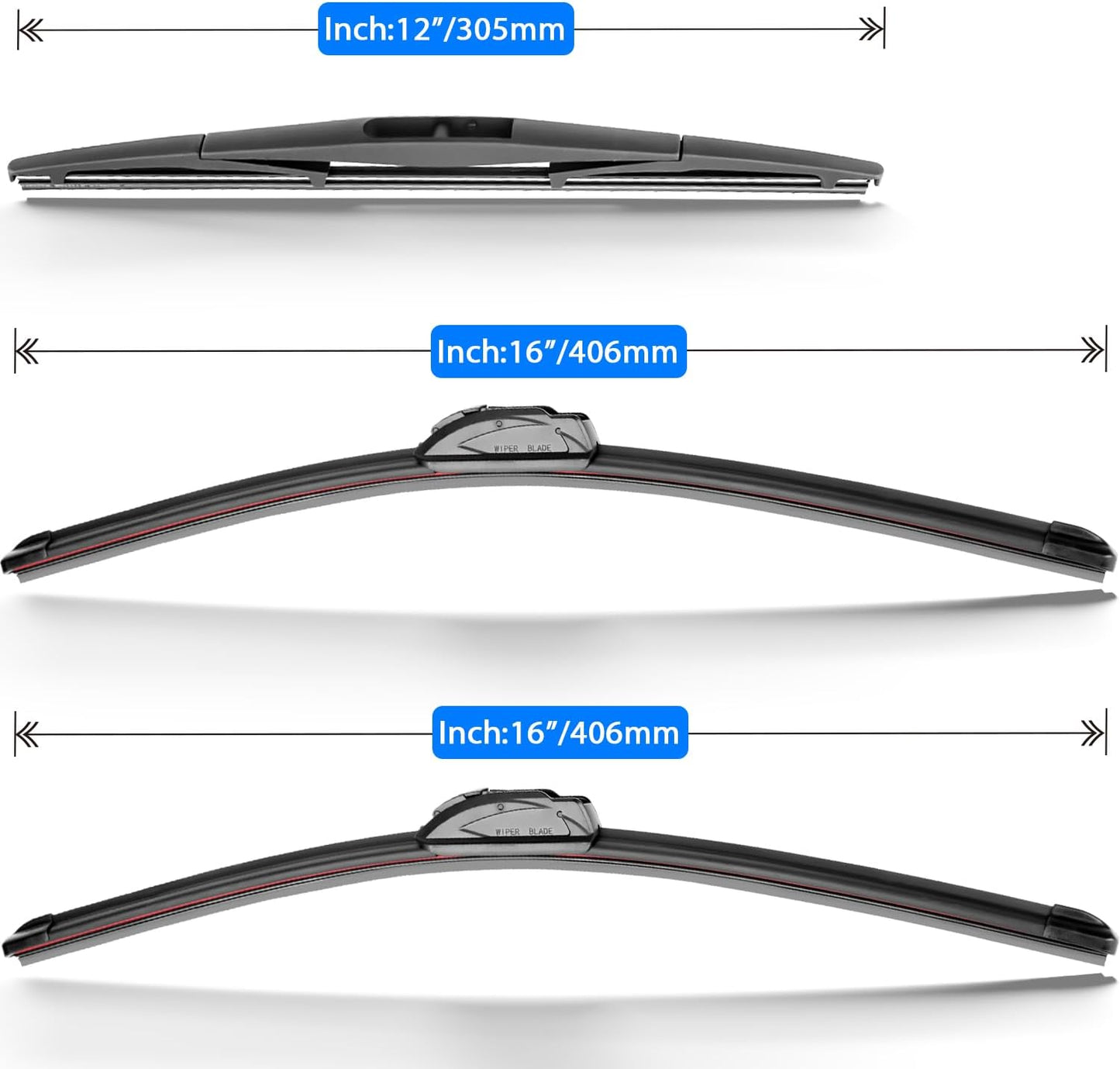 Windshield Wiper Blades Replacement for Jeep Wrangler JL 2018 2019 2020 2021 2022 2023 Original Factory Quality Front Rear Wipers Blade Set for My Car - 16" 16" 12" (Pack of 3)