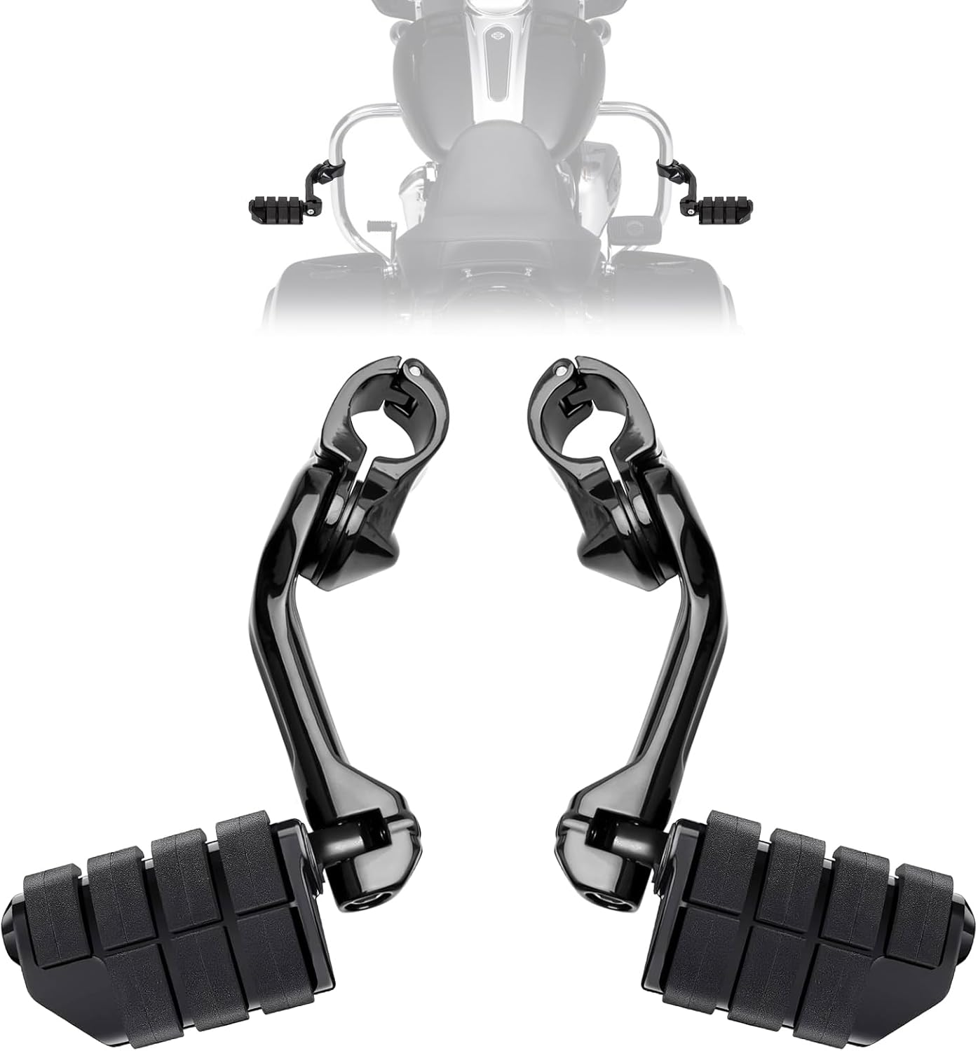 1.25" Highway Pegs Long Angled Pegs Adjustable for Harley Davidson Touring Road King Road Glide Street Glide Electra Glide Dyna Sportster Softail 1 1/4" Engine Guard Foot Peg, Black