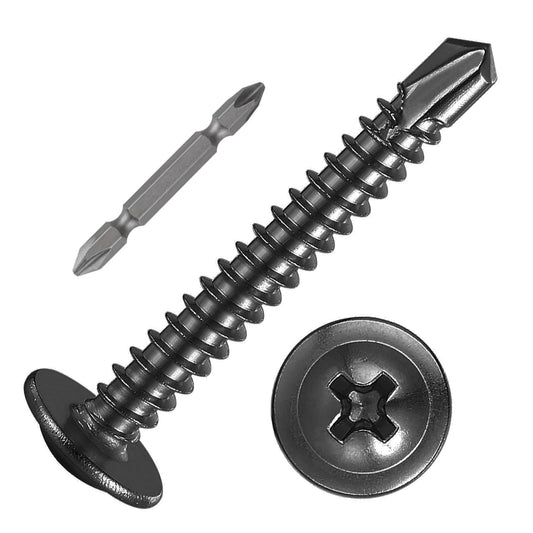 (200 pcs) Wensilon #10×1-1/4” for Sheet Metal Self-Tapping Screws 410 Black Stainless Steel Truss Head High-Strength Quick Tapping
