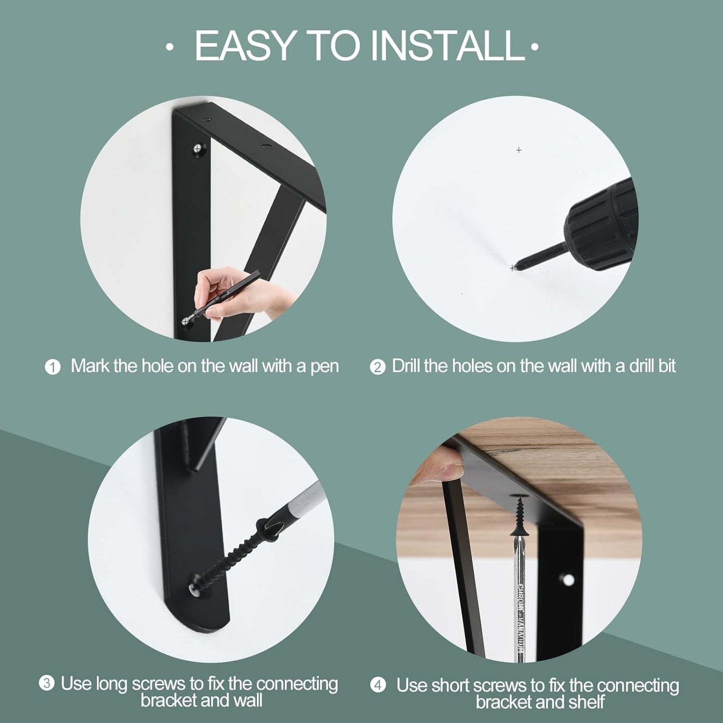 32 Pack L8 x H 6" Black Heavy Duty Shelf Brackets with Screws Metal Shelf Brackets Shelf Support Angle Brackets for Shelves L Brackets Heavy Duty Floating Shelf