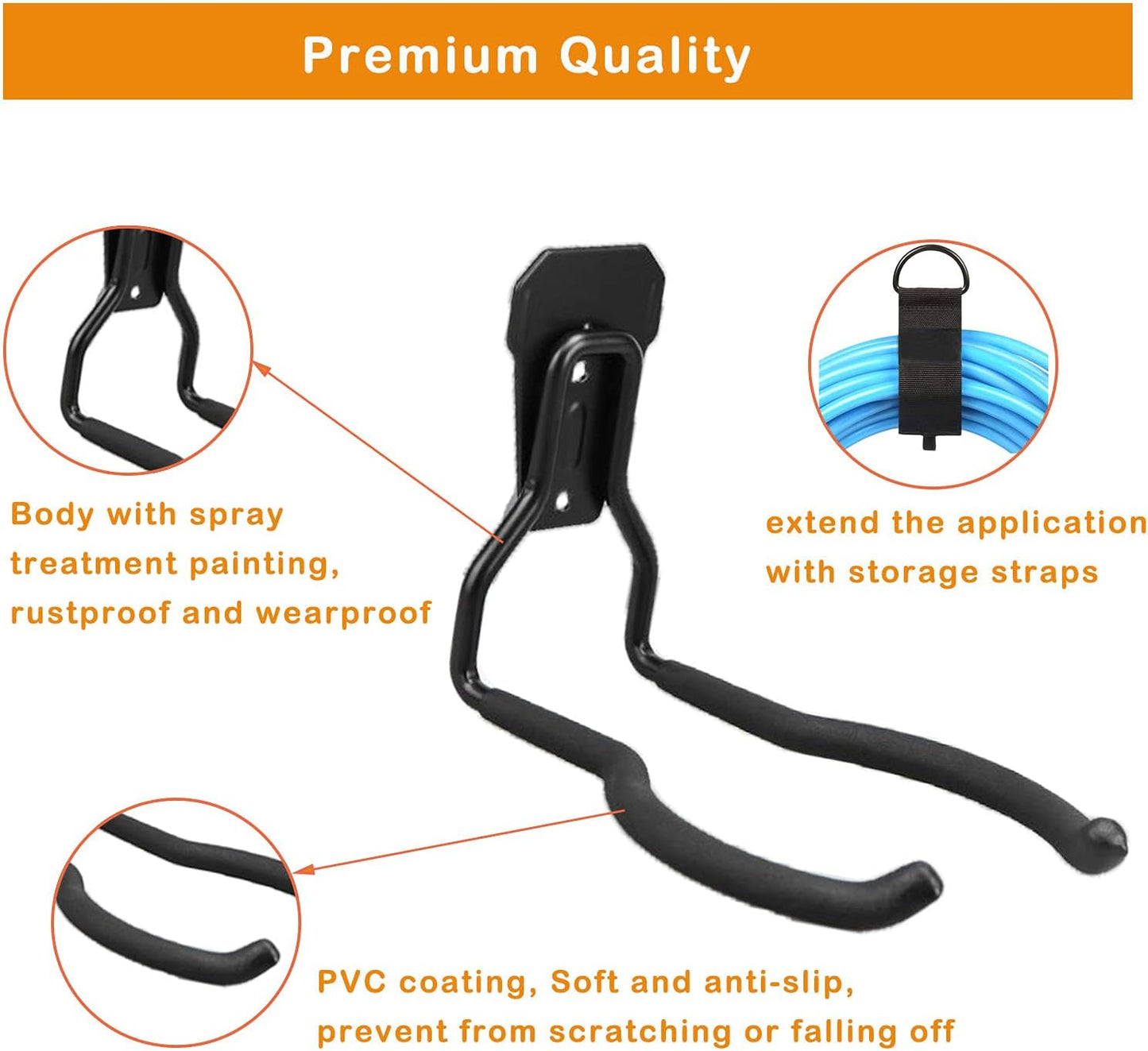 Garden Power Tool Hanger, Garage Wall Hooks, Weedeater Rack, String Trimmer Hanger, Utility Hooks for Garage Tool Organizers and Storage - Black, 4 Pcs