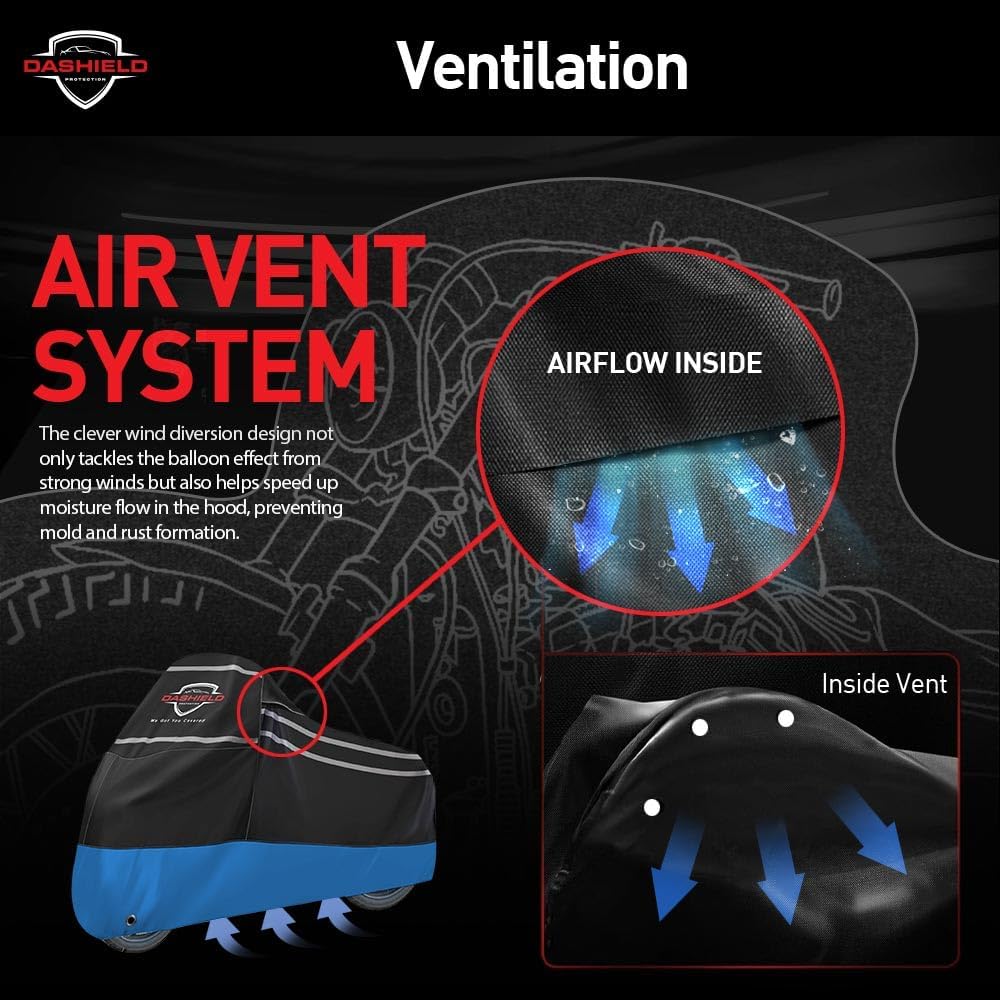 Ultimum Series Motorcycle Cover Waterproof All Weather Protection Universal Heavy Duty Night Reflector with Lock-Holes Compatible with Suzuki Harley Davidson Kawasaki Yamaha Honda Blue Small