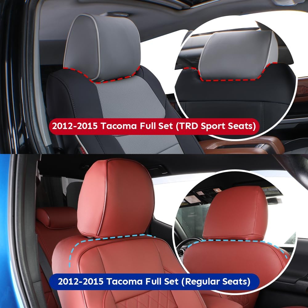 EKR Custom Fit Tacoma Leather Car Seat Covers for Select Toyota Tacoma 2012 2013 2014 2015 (Regular Seats)- Full Set, Leather (Black with Blue Trim)