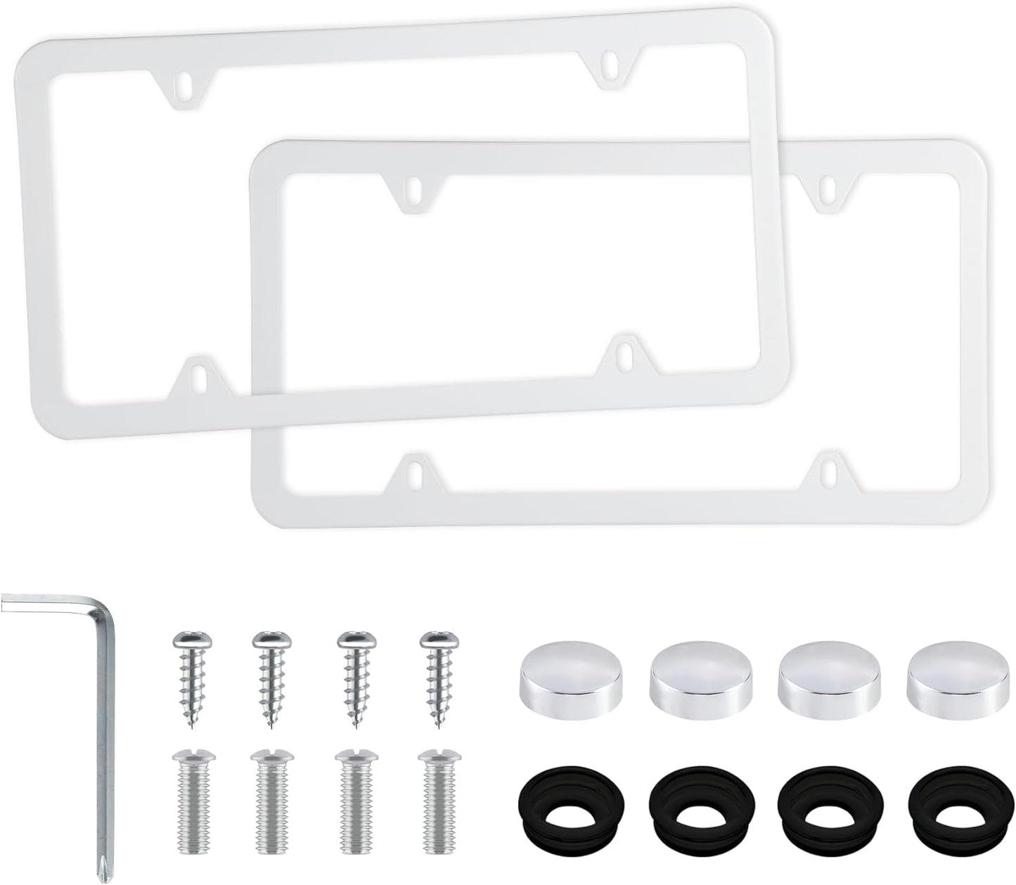 LivTee 4 Holes Stainless Steel License Plate Frames, 2 PCS Car Licence Plate Covers, Automotive Exterior Accessories Slim Design with Bolts Washer Caps for US Vehicles, White
