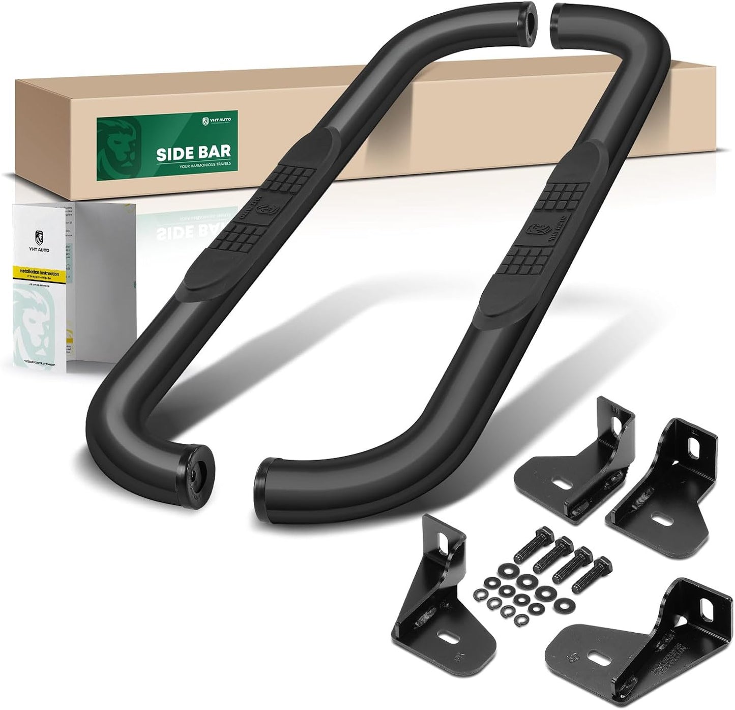 YHTAUTO 3 Inch Running Boards Side Step Bars Fit for 2019-2024 Chevy Silverado & GMC Sierra 1500 - Standard/Regular Cab, Carbon Steel Black Powder 90-Degree Bent End Truck Step Rails